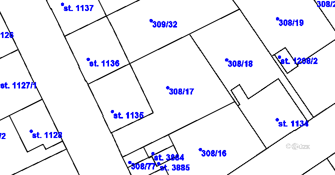 Parcela st. 308/17 v KÚ Jičín, Katastrální mapa