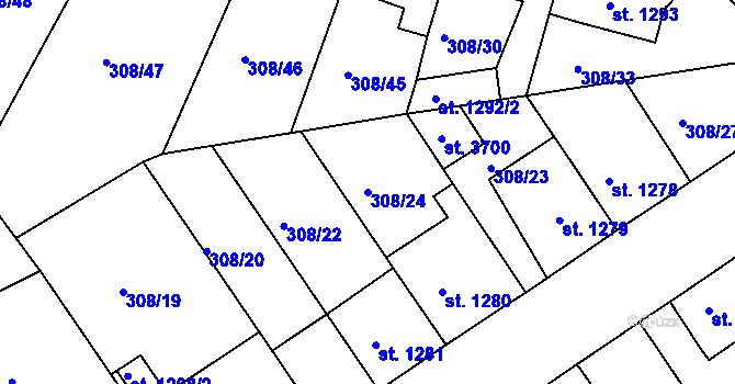 Parcela st. 308/24 v KÚ Jičín, Katastrální mapa