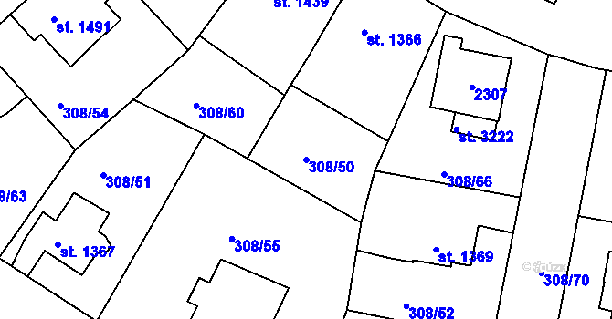 Parcela st. 308/50 v KÚ Jičín, Katastrální mapa