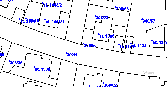 Parcela st. 308/56 v KÚ Jičín, Katastrální mapa