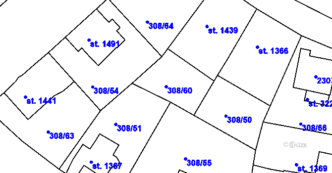 Parcela st. 308/60 v KÚ Jičín, Katastrální mapa