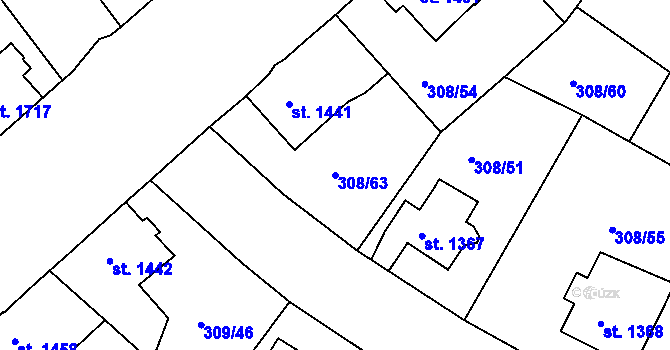 Parcela st. 308/63 v KÚ Jičín, Katastrální mapa