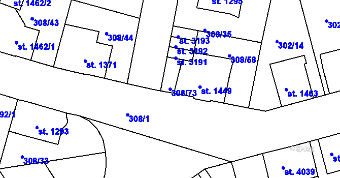 Parcela st. 308/73 v KÚ Jičín, Katastrální mapa