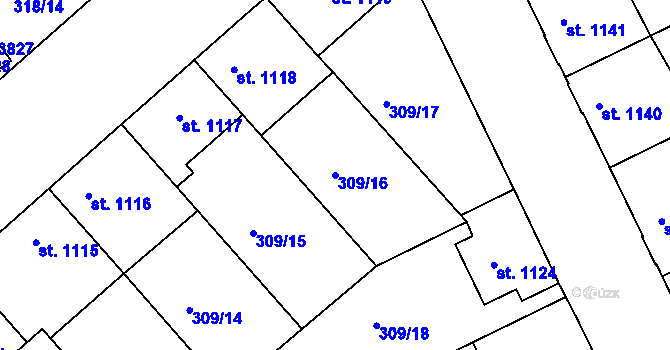 Parcela st. 309/16 v KÚ Jičín, Katastrální mapa