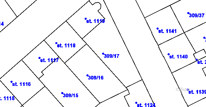 Parcela st. 309/17 v KÚ Jičín, Katastrální mapa