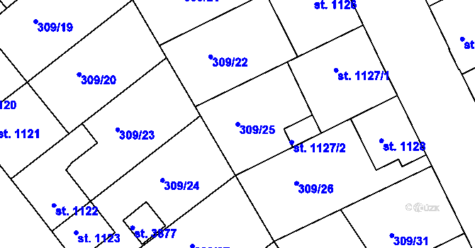 Parcela st. 309/25 v KÚ Jičín, Katastrální mapa