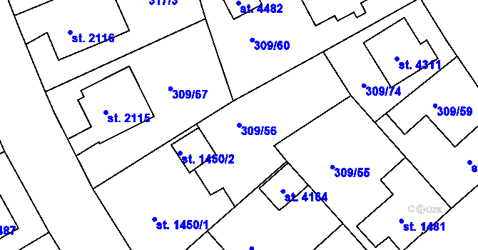 Parcela st. 309/56 v KÚ Jičín, Katastrální mapa
