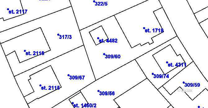 Parcela st. 309/60 v KÚ Jičín, Katastrální mapa
