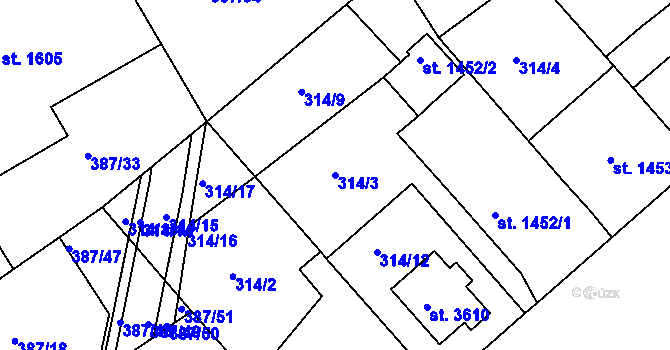 Parcela st. 314/3 v KÚ Jičín, Katastrální mapa