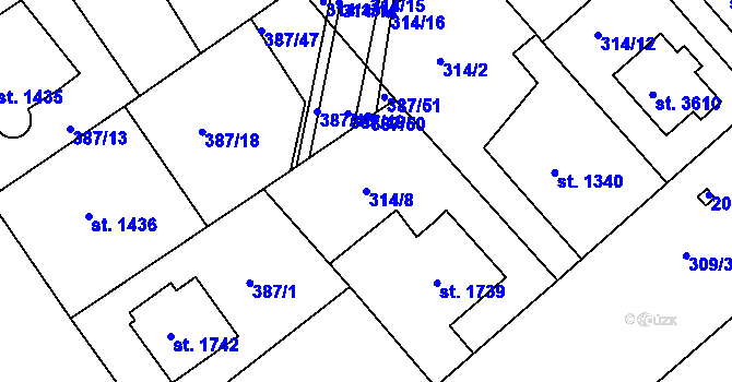 Parcela st. 314/8 v KÚ Jičín, Katastrální mapa