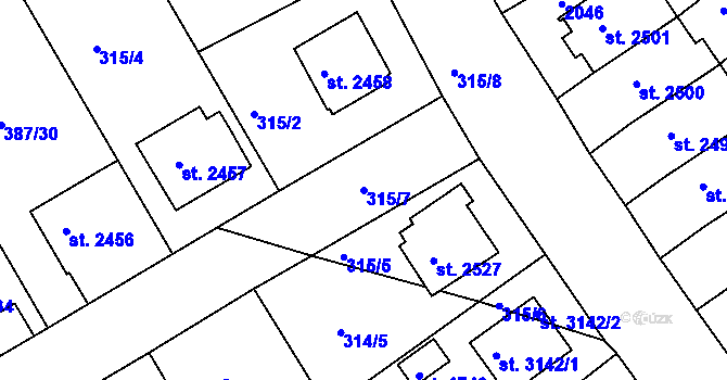 Parcela st. 315/7 v KÚ Jičín, Katastrální mapa