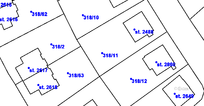 Parcela st. 318/11 v KÚ Jičín, Katastrální mapa