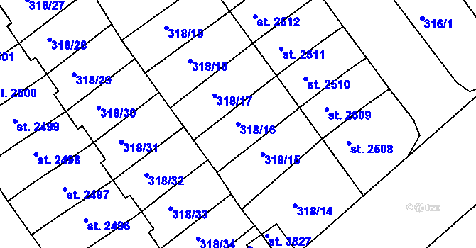 Parcela st. 318/16 v KÚ Jičín, Katastrální mapa