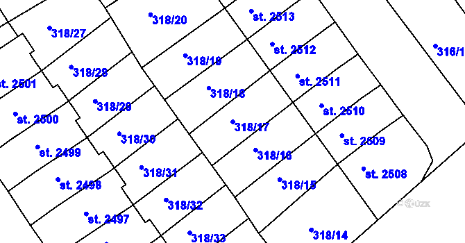 Parcela st. 318/17 v KÚ Jičín, Katastrální mapa