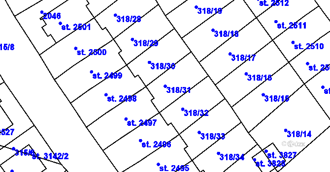 Parcela st. 318/31 v KÚ Jičín, Katastrální mapa