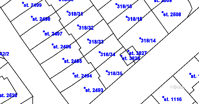 Parcela st. 318/34 v KÚ Jičín, Katastrální mapa