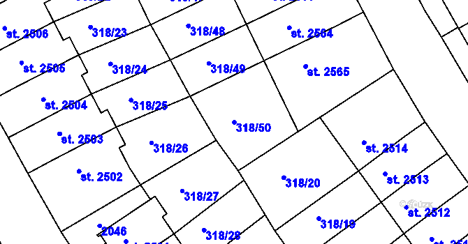 Parcela st. 318/50 v KÚ Jičín, Katastrální mapa