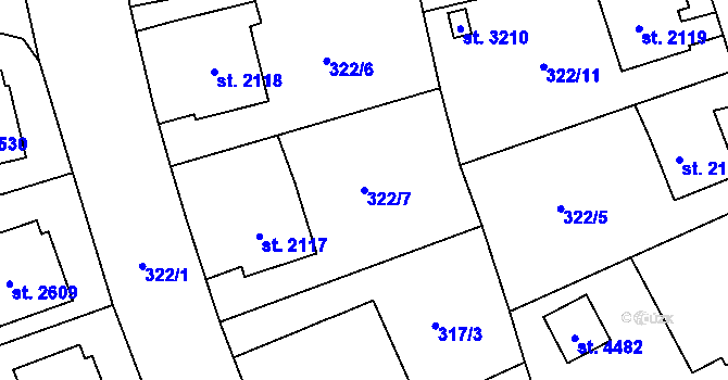 Parcela st. 322/7 v KÚ Jičín, Katastrální mapa
