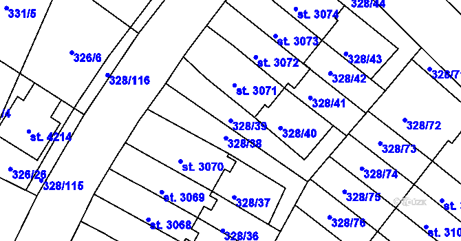 Parcela st. 328/39 v KÚ Jičín, Katastrální mapa