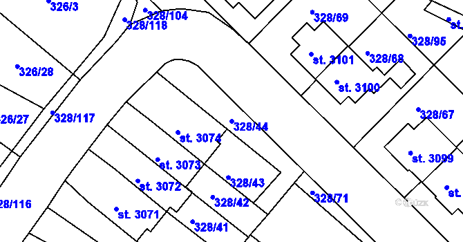 Parcela st. 328/44 v KÚ Jičín, Katastrální mapa