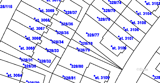 Parcela st. 328/78 v KÚ Jičín, Katastrální mapa
