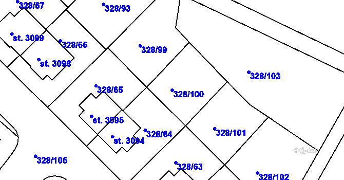 Parcela st. 328/100 v KÚ Jičín, Katastrální mapa