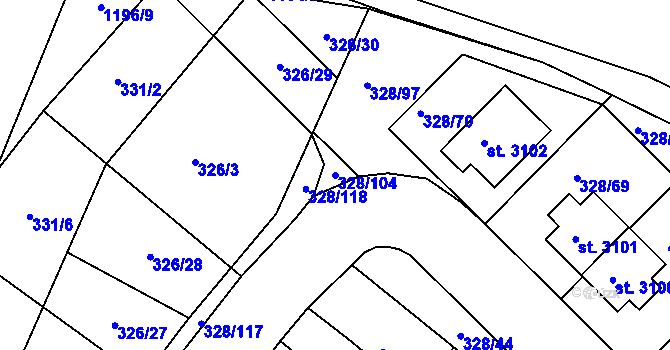 Parcela st. 328/104 v KÚ Jičín, Katastrální mapa