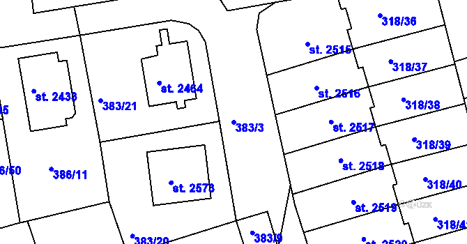 Parcela st. 383/3 v KÚ Jičín, Katastrální mapa