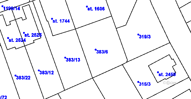 Parcela st. 383/6 v KÚ Jičín, Katastrální mapa