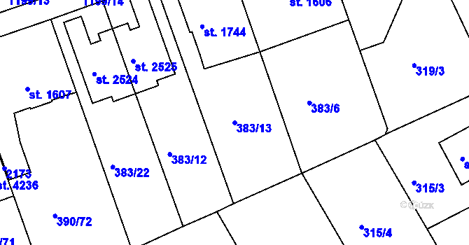 Parcela st. 383/13 v KÚ Jičín, Katastrální mapa