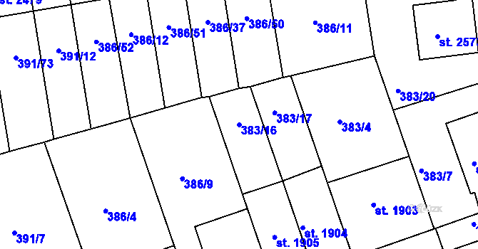 Parcela st. 383/16 v KÚ Jičín, Katastrální mapa