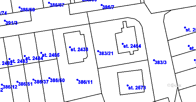 Parcela st. 383/21 v KÚ Jičín, Katastrální mapa