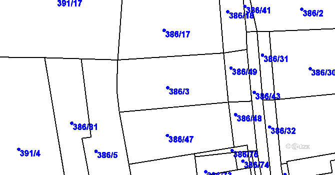 Parcela st. 386/3 v KÚ Jičín, Katastrální mapa