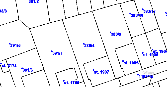 Parcela st. 386/4 v KÚ Jičín, Katastrální mapa