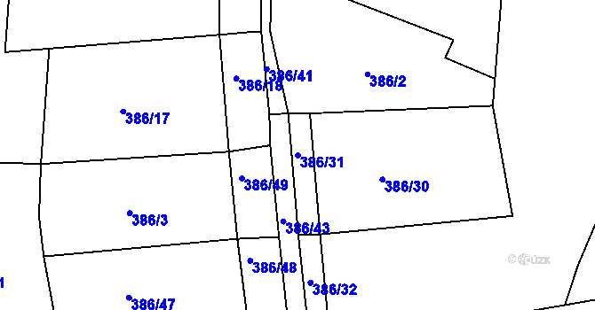 Parcela st. 386/31 v KÚ Jičín, Katastrální mapa