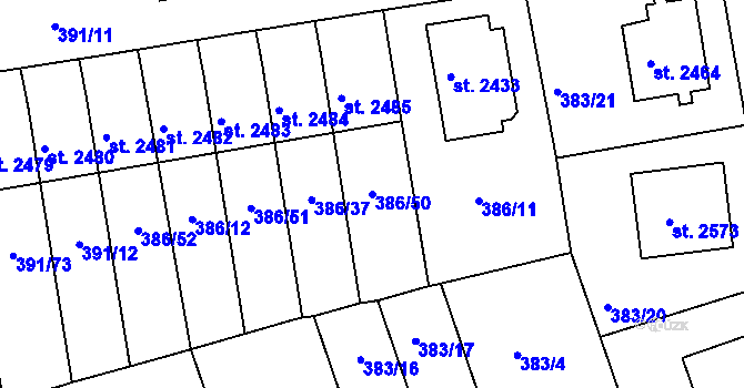 Parcela st. 386/50 v KÚ Jičín, Katastrální mapa
