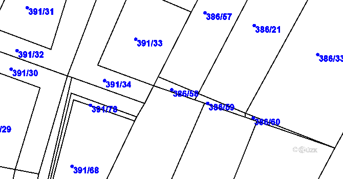 Parcela st. 386/58 v KÚ Jičín, Katastrální mapa