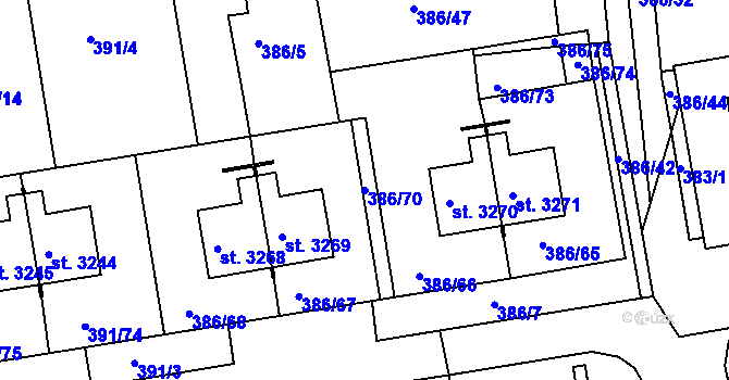 Parcela st. 386/70 v KÚ Jičín, Katastrální mapa