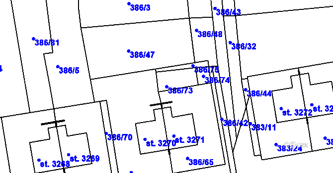 Parcela st. 386/73 v KÚ Jičín, Katastrální mapa