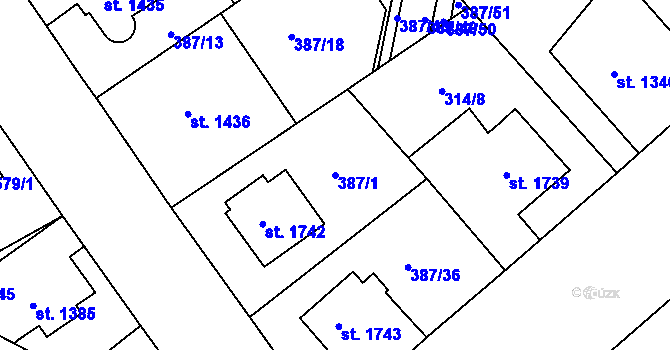 Parcela st. 387/1 v KÚ Jičín, Katastrální mapa