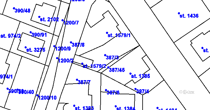 Parcela st. 387/3 v KÚ Jičín, Katastrální mapa