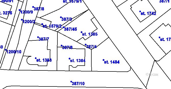 Parcela st. 387/4 v KÚ Jičín, Katastrální mapa