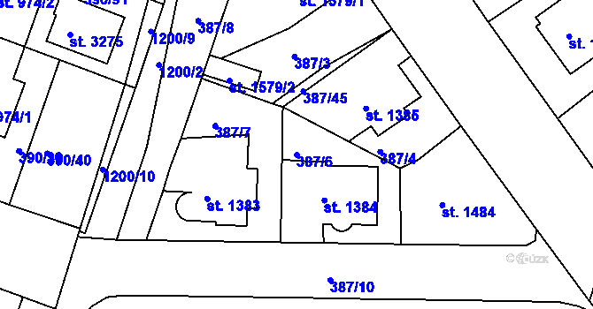 Parcela st. 387/6 v KÚ Jičín, Katastrální mapa