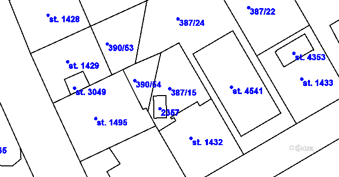 Parcela st. 387/15 v KÚ Jičín, Katastrální mapa