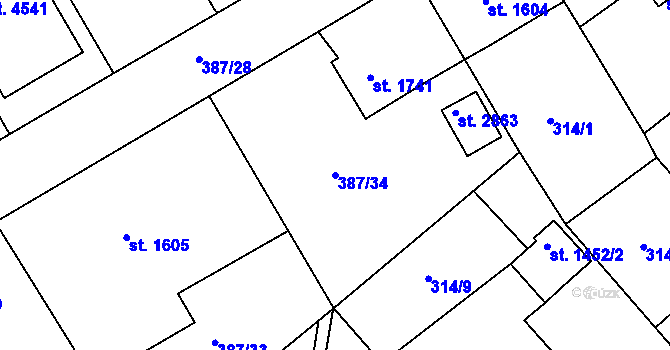 Parcela st. 387/34 v KÚ Jičín, Katastrální mapa