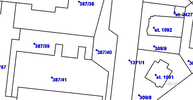 Parcela st. 387/40 v KÚ Jičín, Katastrální mapa