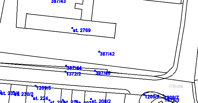 Parcela st. 387/42 v KÚ Jičín, Katastrální mapa