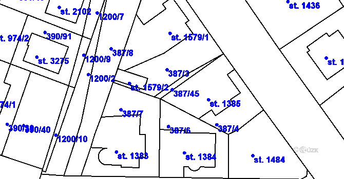 Parcela st. 387/45 v KÚ Jičín, Katastrální mapa