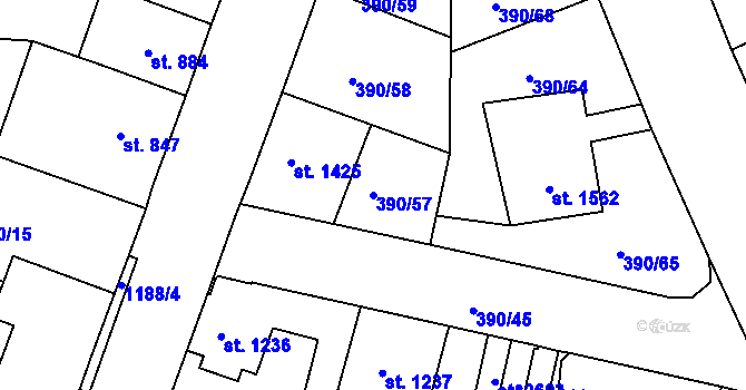 Parcela st. 390/57 v KÚ Jičín, Katastrální mapa