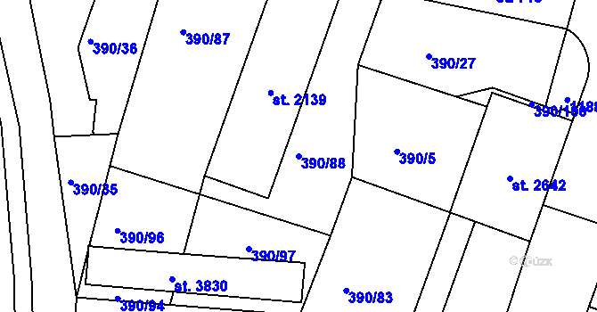 Parcela st. 390/88 v KÚ Jičín, Katastrální mapa